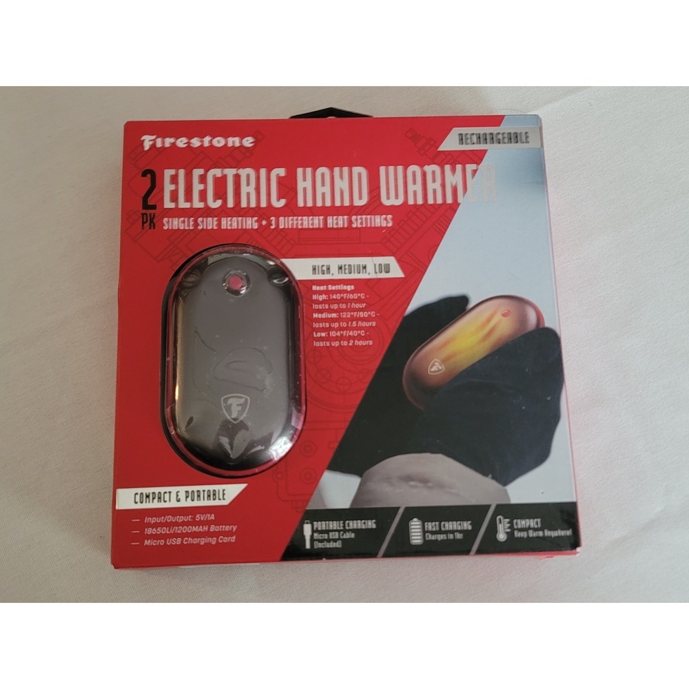 Firestone Rechargeable Electric Hand Warmers 2 Pack USB Portable 3 Heat Settings